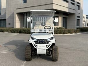 4+2-seat white golf cart with custom front cargo basket model Thumbnail 4