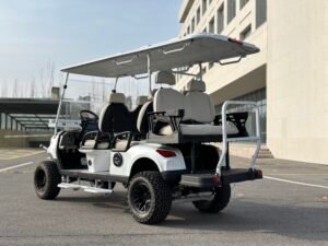 4+2-seat white golf cart with custom front cargo basket model Thumbnail 1