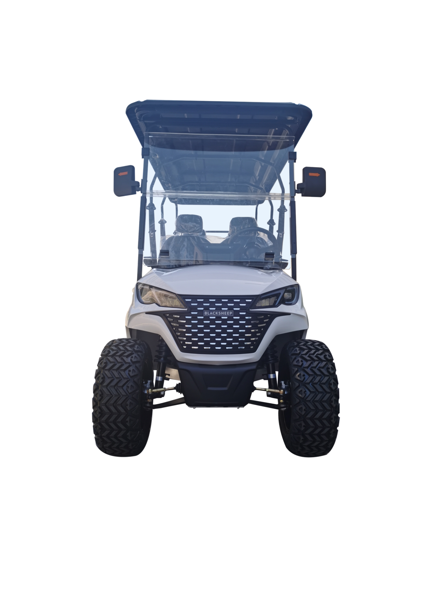 Custom electric golf cart on a clean studio background